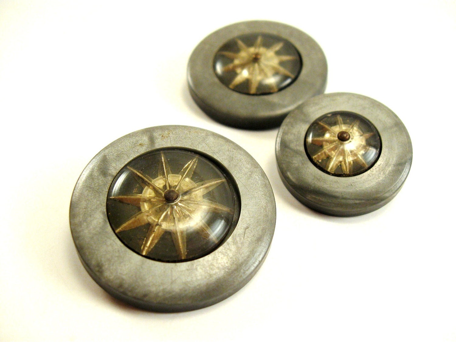 Steel Grey Plastic Big Sewing Button - set of 3 - EcoCraftSupply