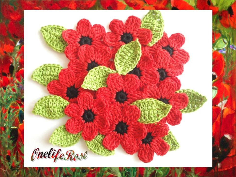 Crochet Flowers 12 pieces with 12 leaves