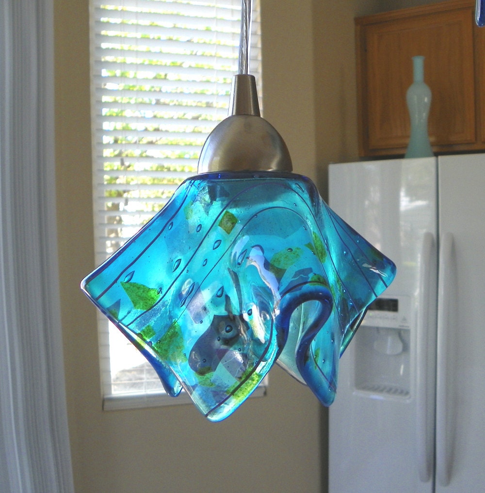 Blue Confetti Art Glass Pendant Light l Kitchen Island Lighting