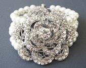 Bridal Jewelry Wedding Bracelet Cuff Pearl Wedding Jewelry Flower Bracelet Statement Bracelet