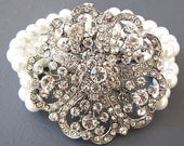 Bridal Jewelry Wedding Cuff Bracelet Bridal Wedding Jewelry Flower Bracelet Pearl Bracelet Beaded Bracelet