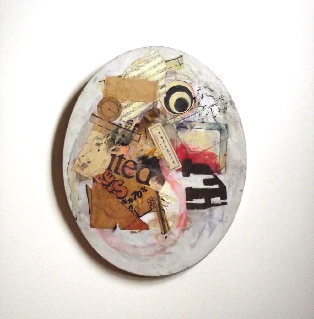 Oval Collage. Vintage 70s Collage on Canvas. Abstract Art. Paper Ephemera
