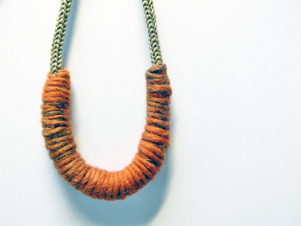 Linen beige and mixed colors knitted cotton yarn necklace Camilla , burnt orange, brown, grey, wool yarn necklace, yarn jewelry