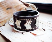Bohemian Silver Chevron Leather Cuff Snap Bracelet Boho Hippie Tribal Bangle Brown