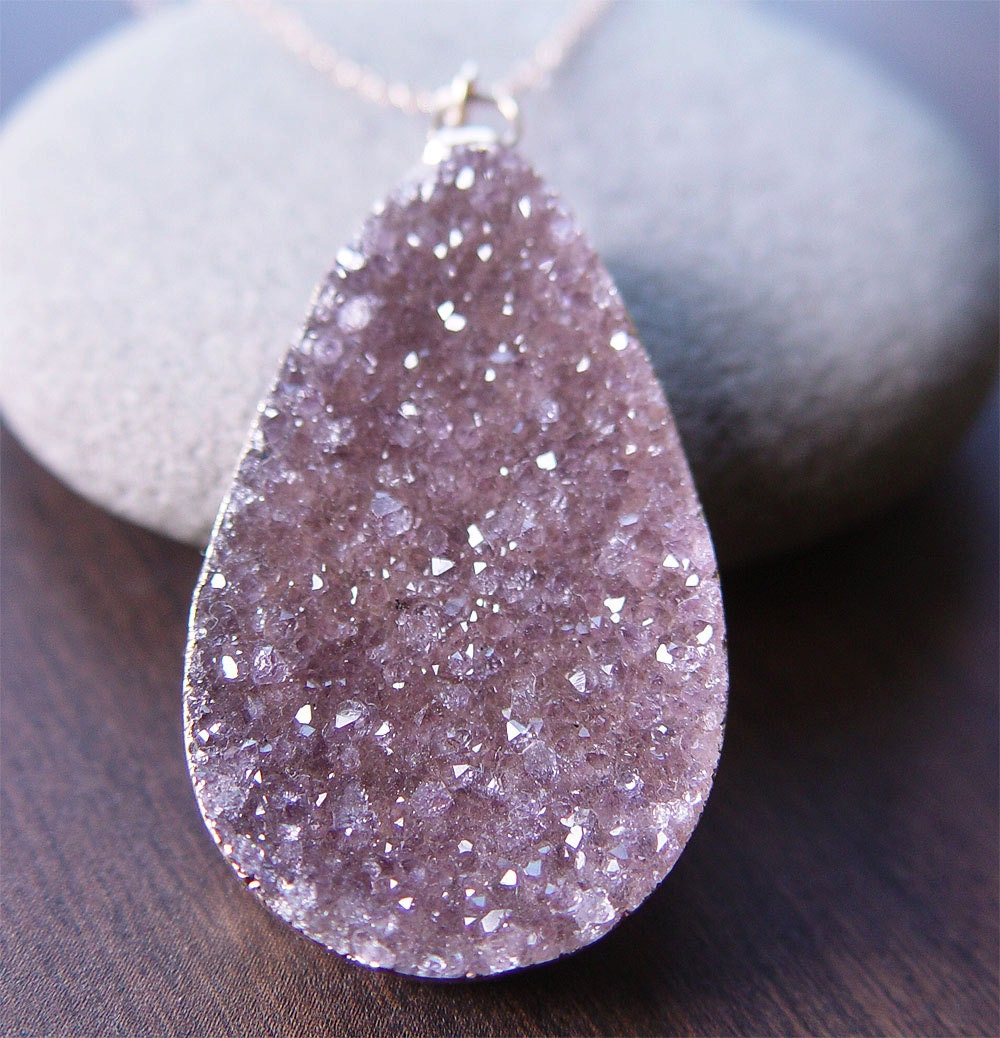 Peach druzy necklace in 14k Gold OOAK