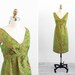 vintage 1960s dress / mad men dress / Green and Orange Roses Floral Satin Cocktail Dress