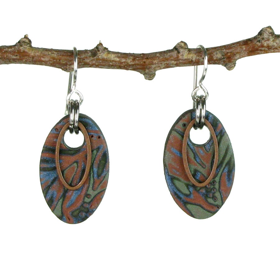 Tribal Dangle Earrings - Drop Earrings - Polymer Clay Jewelry - Mokume Gane - Art Jewelry - Clay Earrings - Silver Jewelry