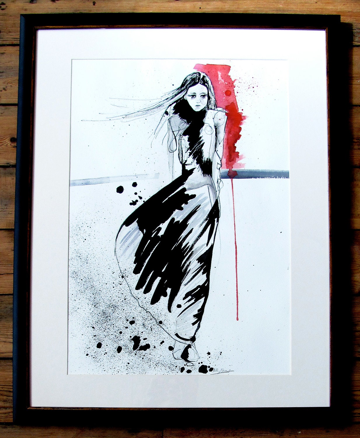 Jet // INK & WATERCOLOR Framed Original Fashion Illustration