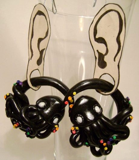 Octopus Earrings For Stretched Ears 6g 4g 2g 0g 00g (Design Your Own)