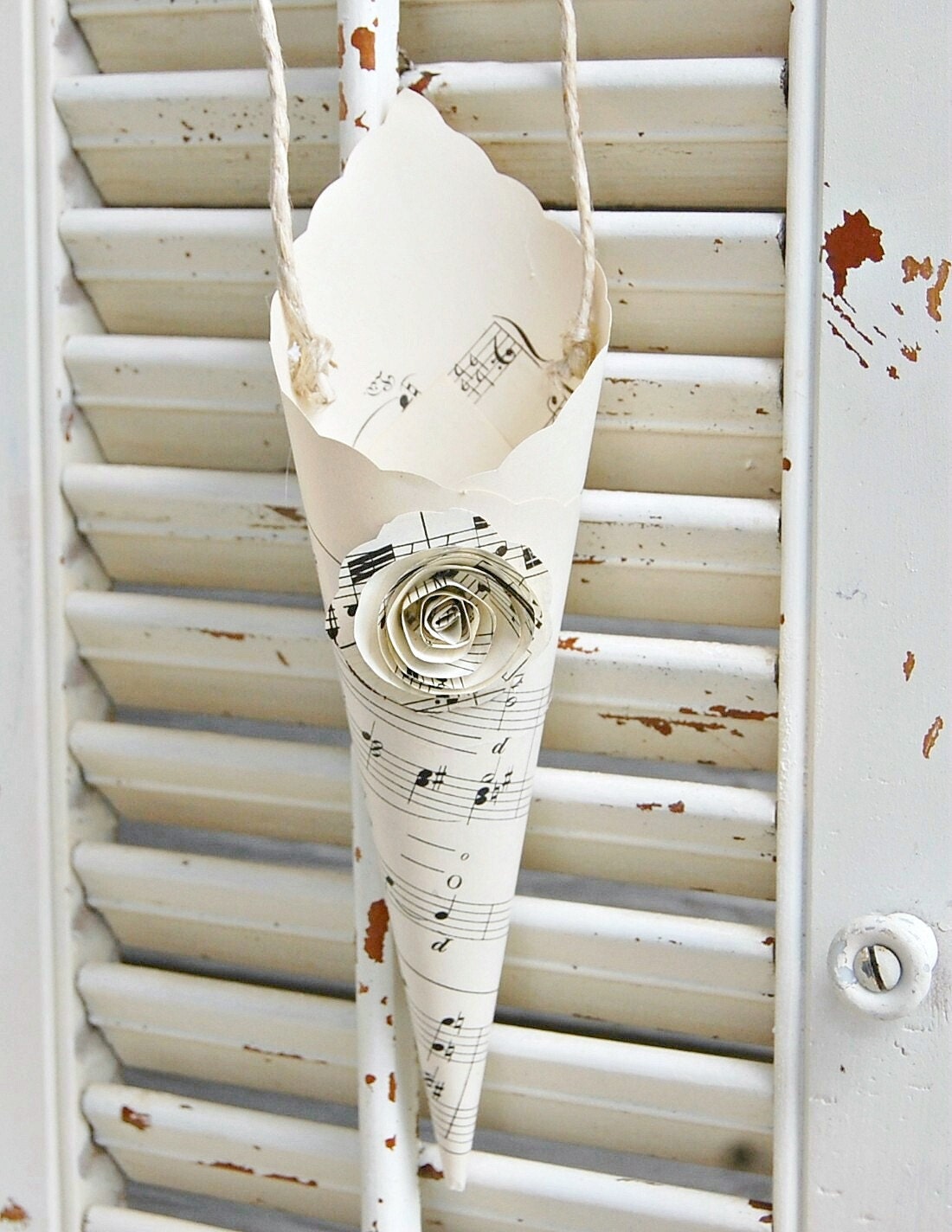 Paper Cones Vintage Sheet Music Rose  - SET of 3 Weddings