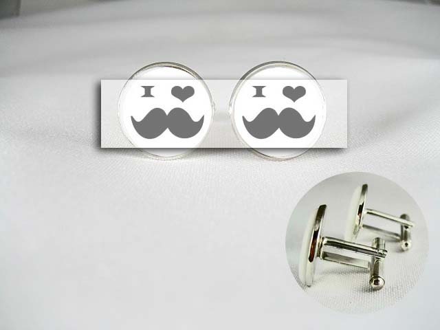 custom initial date I love Mustache men Cufflinks Groom groomsmen Birthday Graduation anniversary Father Wedding anniverary fun Gift