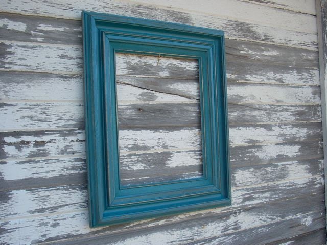 Frame Open Large Wood Painted Distressed Teal Chunky Wall Decor
