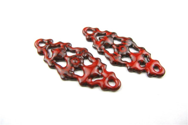 Enameled Filigree pair / Red enamel 4
