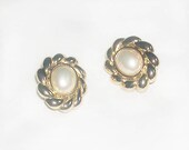 Vintage Goldtone Swirl Clip Earrings with Pearl Marked Marvella
