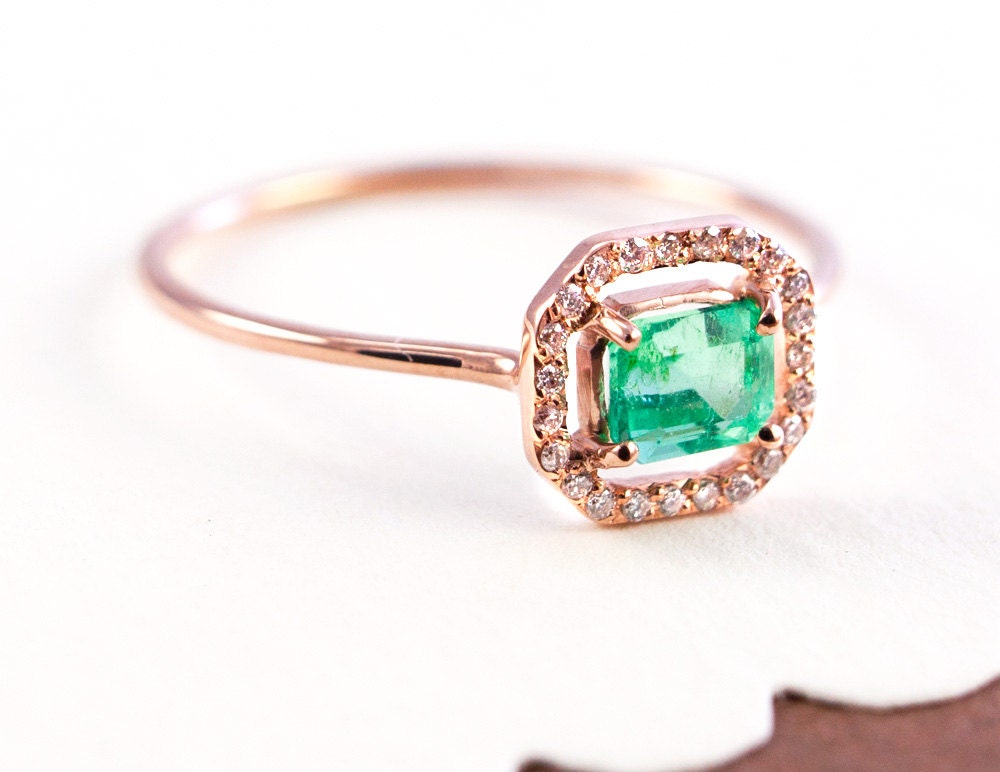 Emerald Ring, Micropave Ring , Diamond Ring, Gold Emerald Ring, Emerald Cut, Gold Ring, Tula Jewelry