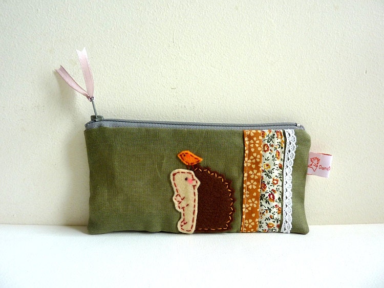 Hedgehog Pencil Case, Pencil Pouch, Hedgehog Zipper Pouch