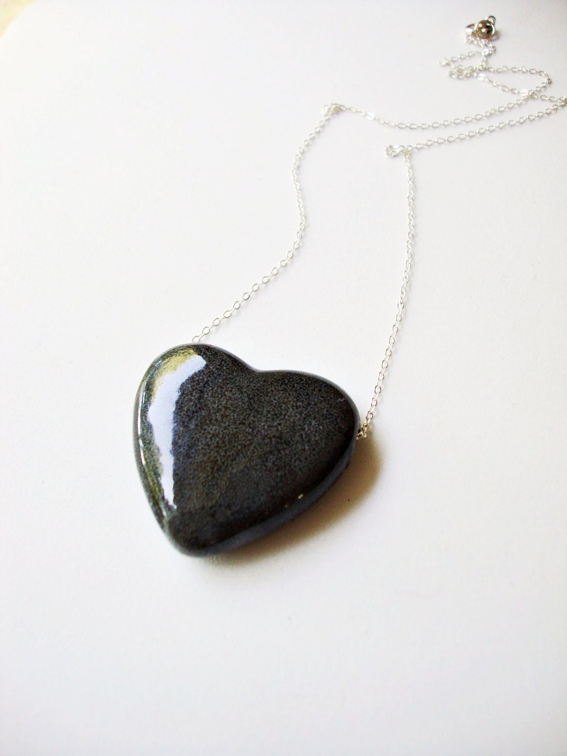 Black Heart Porcelain Necklace on Sterling Silver