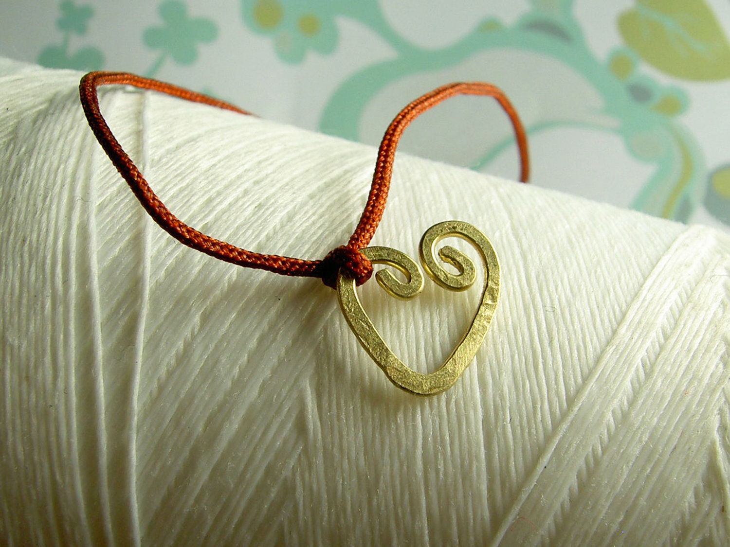SALE ...  Make A Wish - LOVE Charm - hand forged brass heart on red silk cord