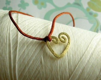 SALE ...  Make A Wish - LOVE Charm - hand forged brass heart on red silk cord