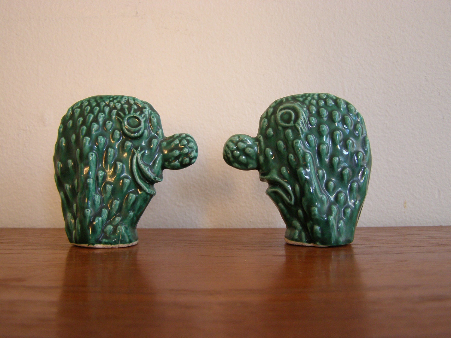 TWO FACED. Vintage Cactuc Salt and Pepper Shakers - Happy and Sad - Two Sided