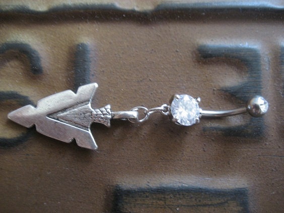 Arrowhead- Belly Button Jewelry Ring Tribal Native American Arrow Head Charm Dangle Navel Piercing