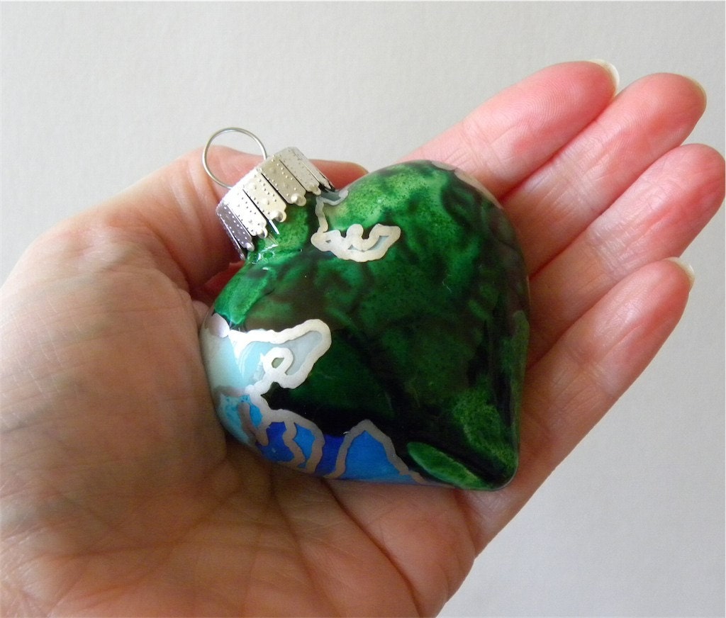 Hand Painted Glass Heart Ornament