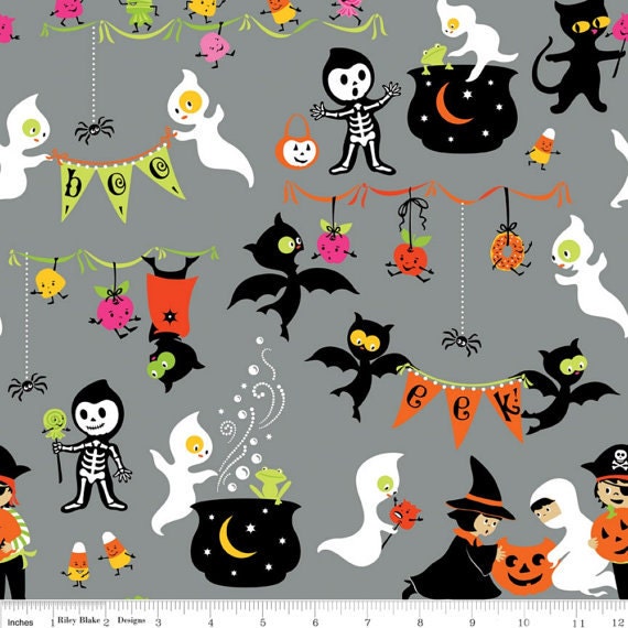Riley Blake Fabric Costume Clubhouse Gray Halloween 1 yard, yardage available