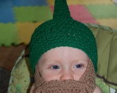 Green Gnome Hat with Light Brown Beard Size 18 to 24 Months Can Customize Size and Color