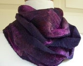 Wool and Silk Felted Scarf - Handmade Hand Dyed Multicolor Pink and Purple Winter Scarf