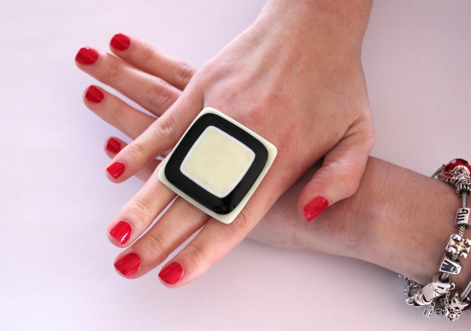 Glass Ring Handmade - big bold oversize adjustable - ENDLESS CLASSIC - 1.8 inch