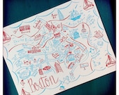 Boston City Map Letterpress Postcard/Save the Date Cards