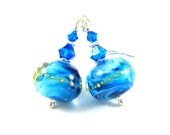 Bright Blue Beadwork Earrings, Blue Lampwork Glass Bead Earrings, Cobalt Turquoise Earrings, Summer Dangle Earrings - Blue Bayou
