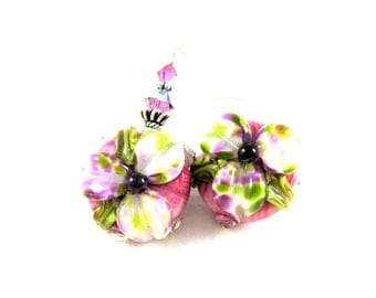 Pink Purple Flower Earrings, Lily Earrings, Floral Lampwork Earrings, Spring Beadwork Earrings, Dangle Earrings - Meadow Lilies