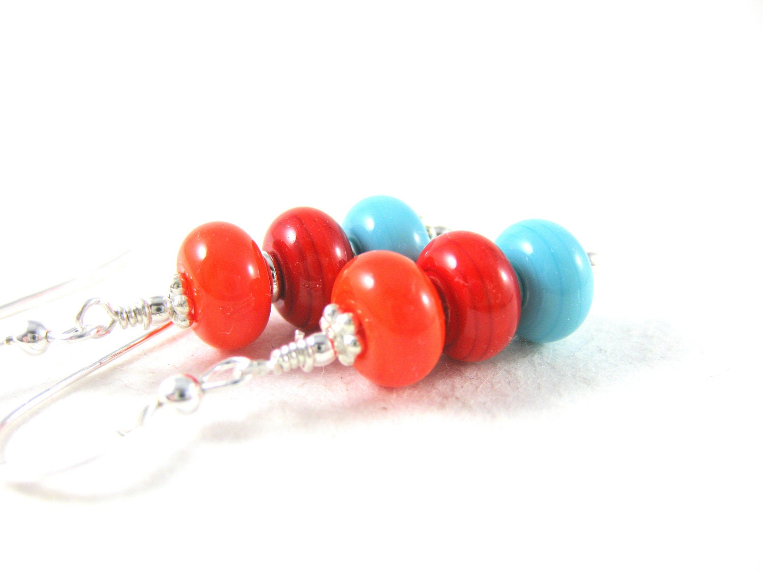 Colorful Earrings, Turquoise Orange Red Earrings, Lampwork Earrings, Glass Bead Earrings, Summer Earrings, Simple Earrings - Ring Toss