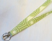Joel Dewberry Fabric Lanyard Breakaway Lanyard ID Badge Clip Key Ring Fob Celery Green Cream Square Tiles