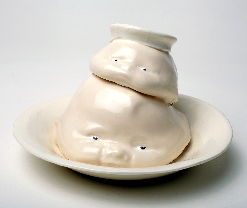Double Doll Head Planter Vase - Primordial Baby Ceramic Totem