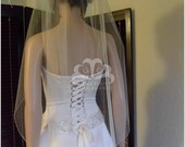 Single Tier Pencil Edge Wedding Veil Sheer Waist Length READY MADE
