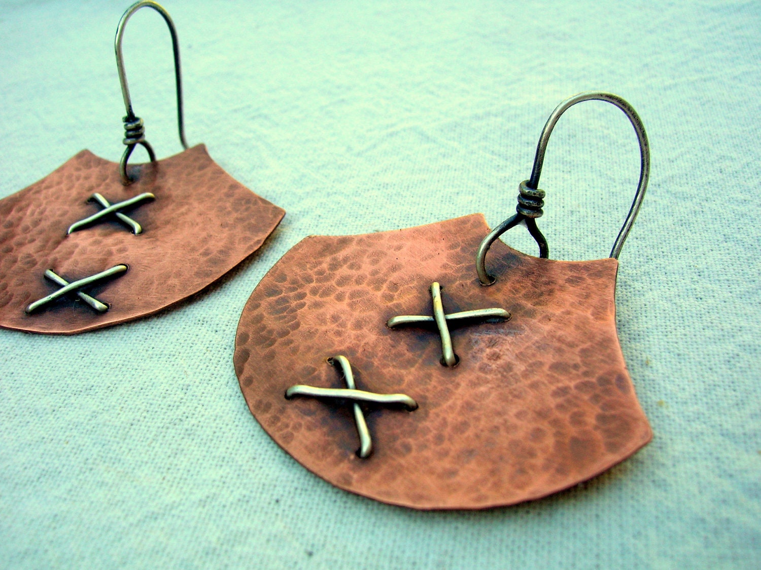 Large Ethnic Copper & Silver Earrings - Mixed Metals Jewelry