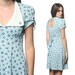 PUFF SLEEVE Mod Dress 60s KEYHOLE Baby Blue Floral Mini Open Back 1960s Babydoll Empire Waist Dolly Collar 70s Vintage Small Medium S M