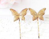 Vintage Golden Butterfly Hair Pins - Bobby Pin - Woodland - Nature - Gold