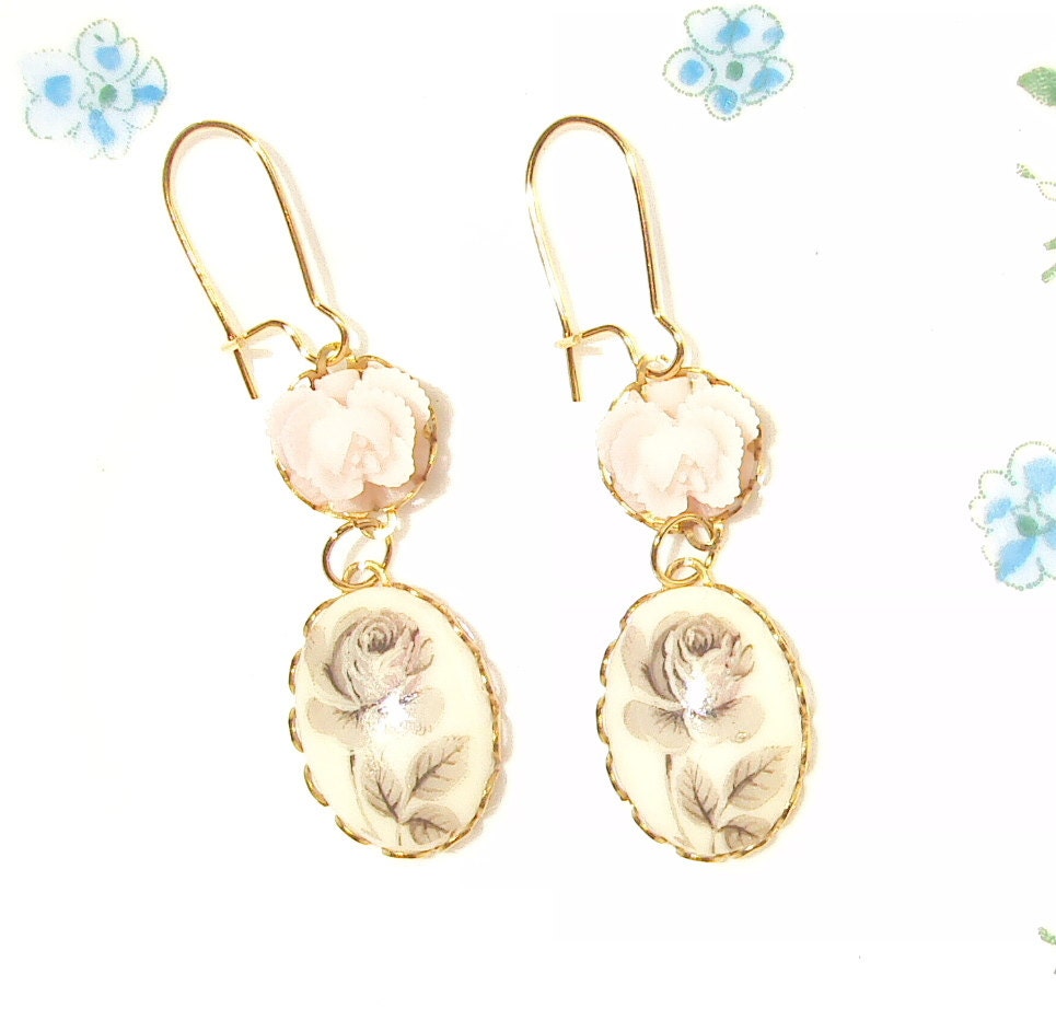 Everythings Turning Up Roses - Vintage Rose and Flower Earrings - Whimsical - Bridal