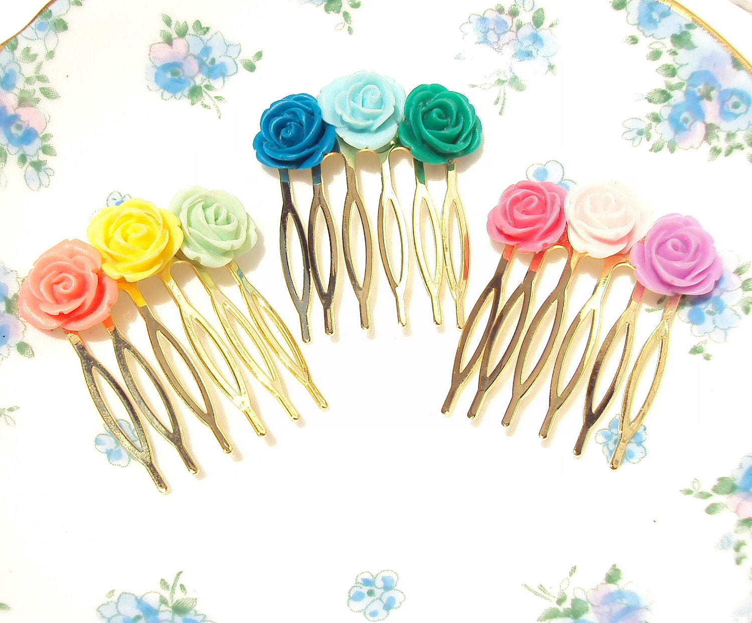 Gold Flower Hair Comb - Bridal - Bridesmaid