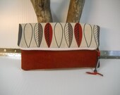 Foldover clutch 11x10.5 inch - modern fabric-leafs  in red, gray,black- ref- jo31