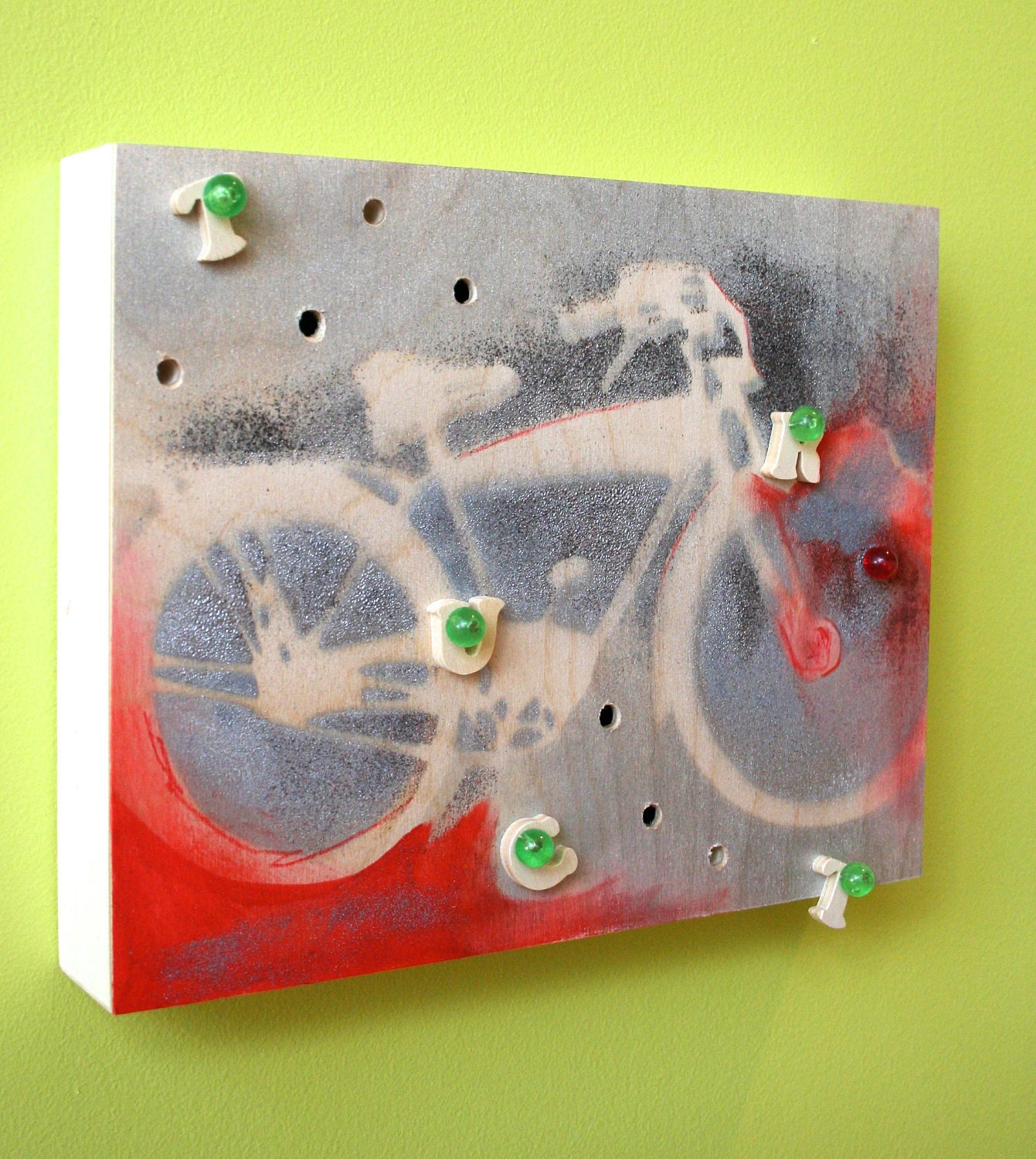 Ghost Vintage Red and Silver Bicycle Painting with Letters
