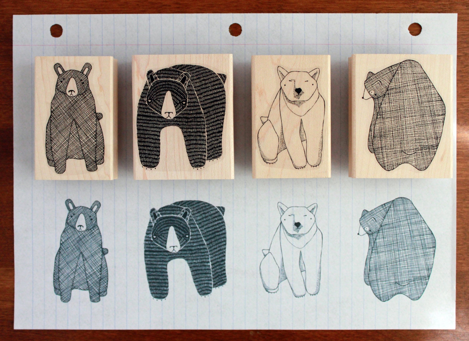 SALE - Large Rubber Stamp - January Bear Wood Mounted Stamp