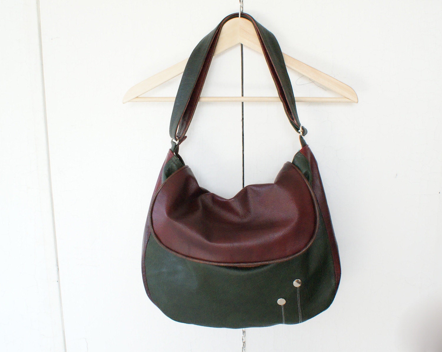 RESERVED for Pam ...Slouchy leather bag, messenger bag, leather purse, in brown, green and red, one of a kind boho chic