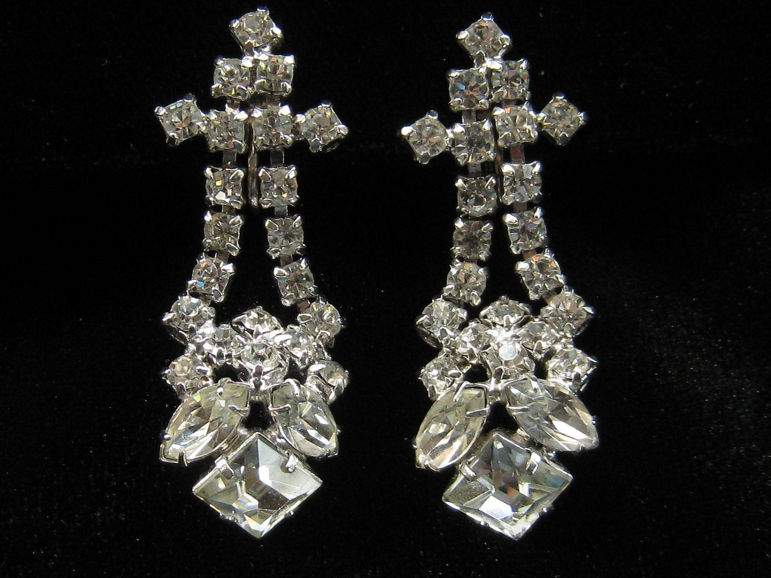 Reserved for M do not buy Vintage Large Dangling Drop Rhinestone Wedding Earrings 1960s