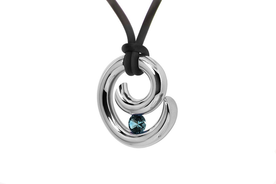 Blue Topaz Tension Set Pendant in Stainless Steel