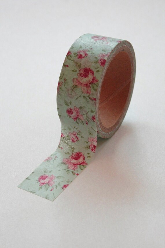 Washi Tape 20mm Pale Aqua/Green Vintage Floral by InTheClear