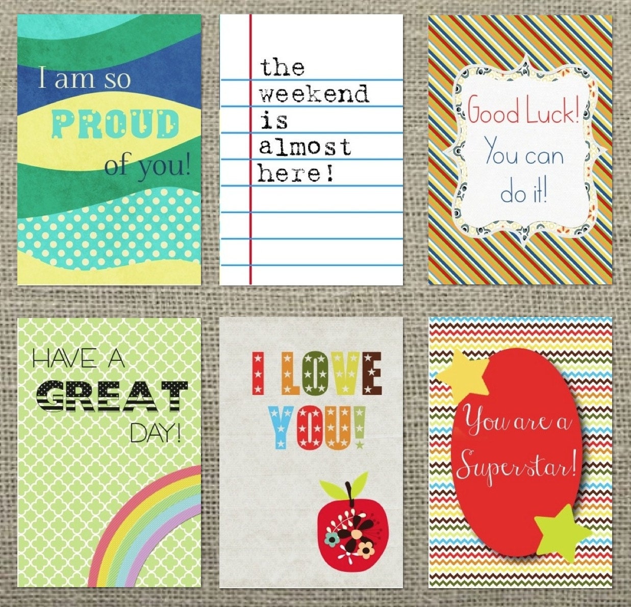 SALE - 12 Assorted Lunch Box Notes - I love you. encouragement. children notes. lunch box greeting. for son. for daughter. Ready to ship
